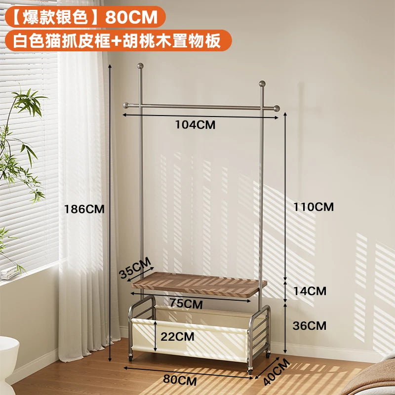 porte manteau moderne acier inoxydable gris roulettes vintage fonctionnel entrée chambre coucher