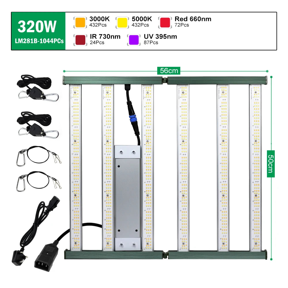 lampe culture plantes led 120w 200w 320w spectre complet interrupteur alu moderne vert blanc