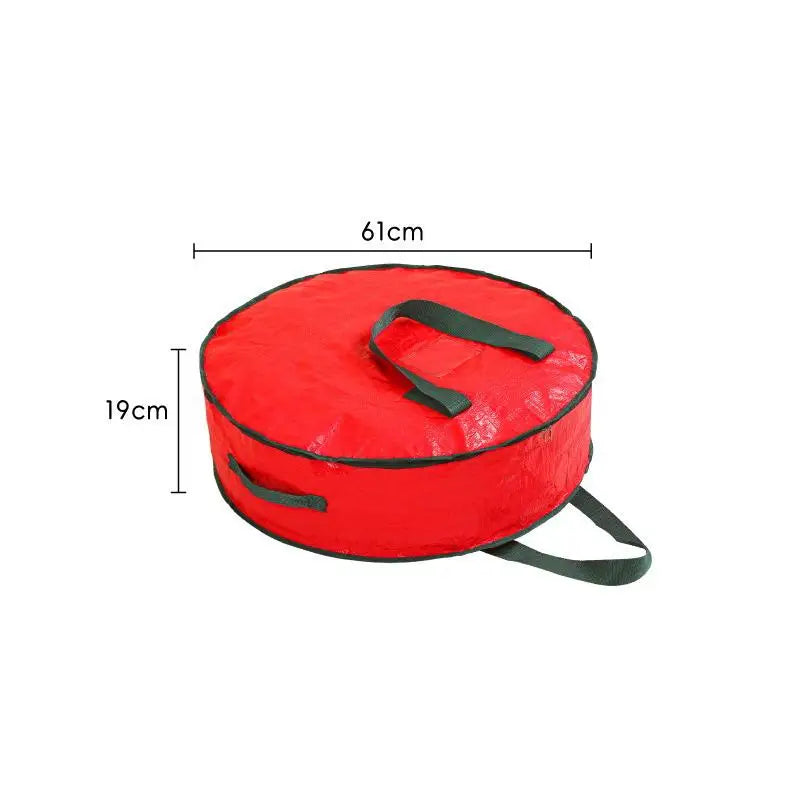 sacs rangement noel tissu texturé rouge vert boules ornements guirlandes poignées velcro festif pratique