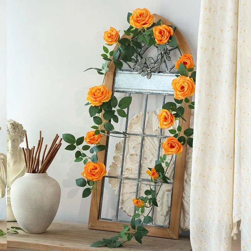 guirlande fleurs artificielles roses feuilles vertes blanc rose orange decoration romantique intérieur mariage anniversaire