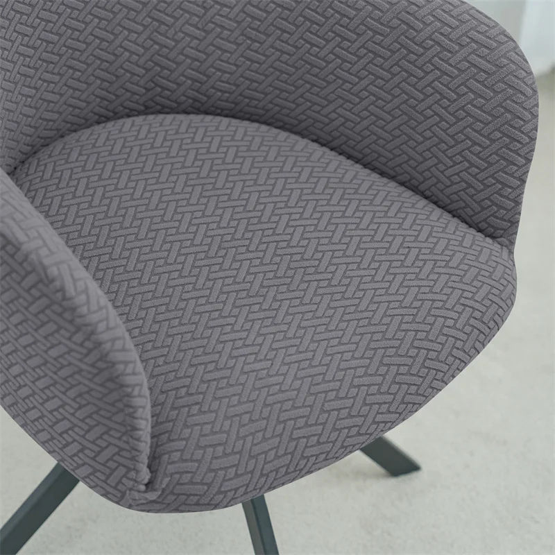 housse fauteuil pivotant jacquard gris moderne élasthanne polyester tringles complète