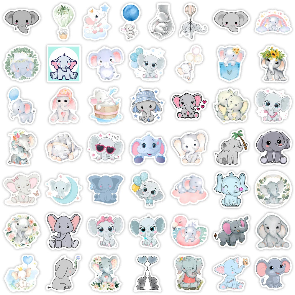 sticker éléphant mignon dessin animé adhésif waterproof diy scrapbook téléphone ordinateur portable bleu rose