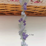 ruban dentelle floral transparent violet gris coton polyester 3.7cm large romantique