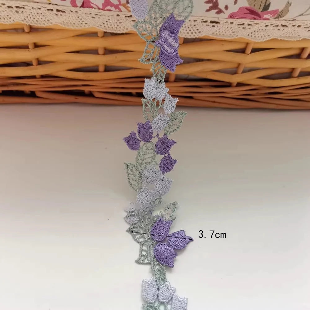 ruban dentelle floral transparent violet gris coton polyester 3.7cm large romantique