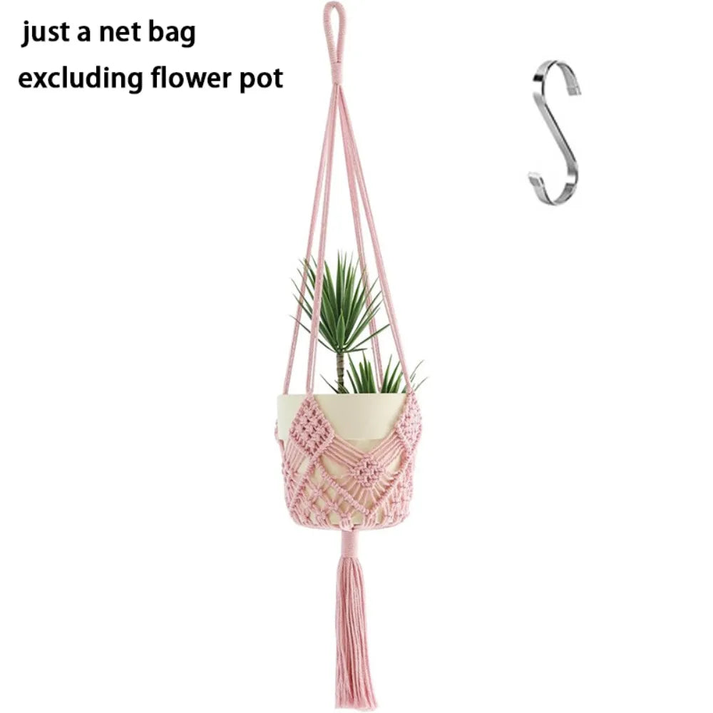 Sac plante suspendu macramé boho pot blanc anneaux beiges noirsintérieurextérieur