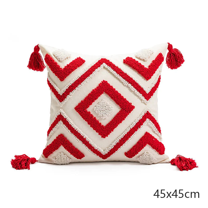 taies d'oreiller boho chic motif soleil doré brodé texture épaisse 45x45cm blanc decoration maison