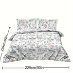 ensemble literie floral moderne housse couette taies d'oreiller imprimé fleurs blanc gris rose vert