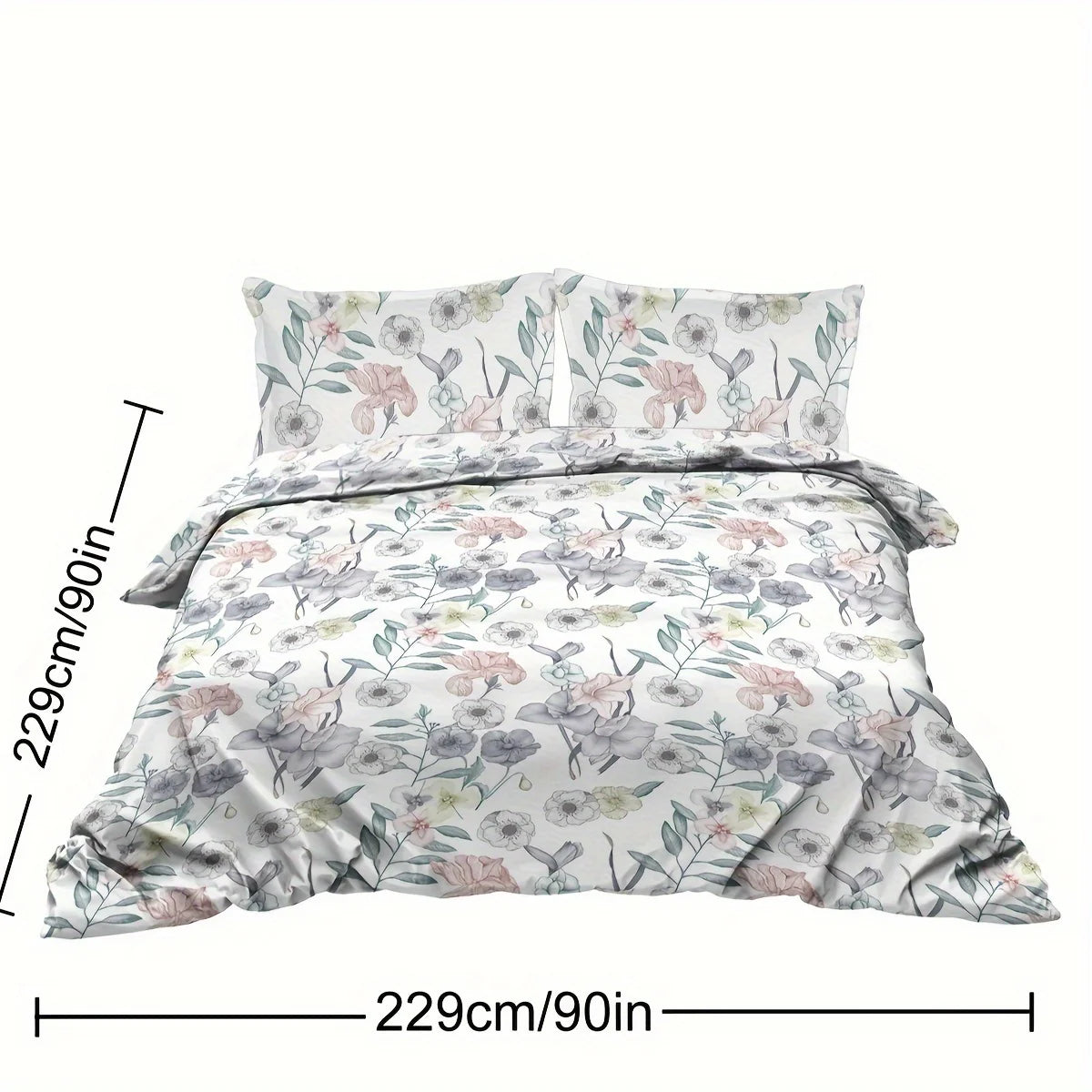 ensemble literie floral moderne housse couette taies d'oreiller imprimé fleurs blanc gris rose vert