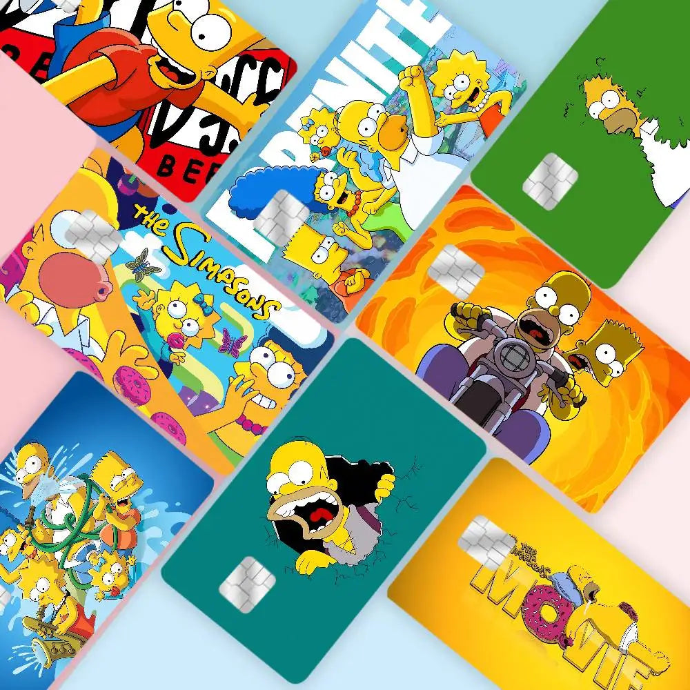 autocollants dessins animés simpsons fortnite cartes bancaires réutilisables imperméables pop art multicolores adultes femmes