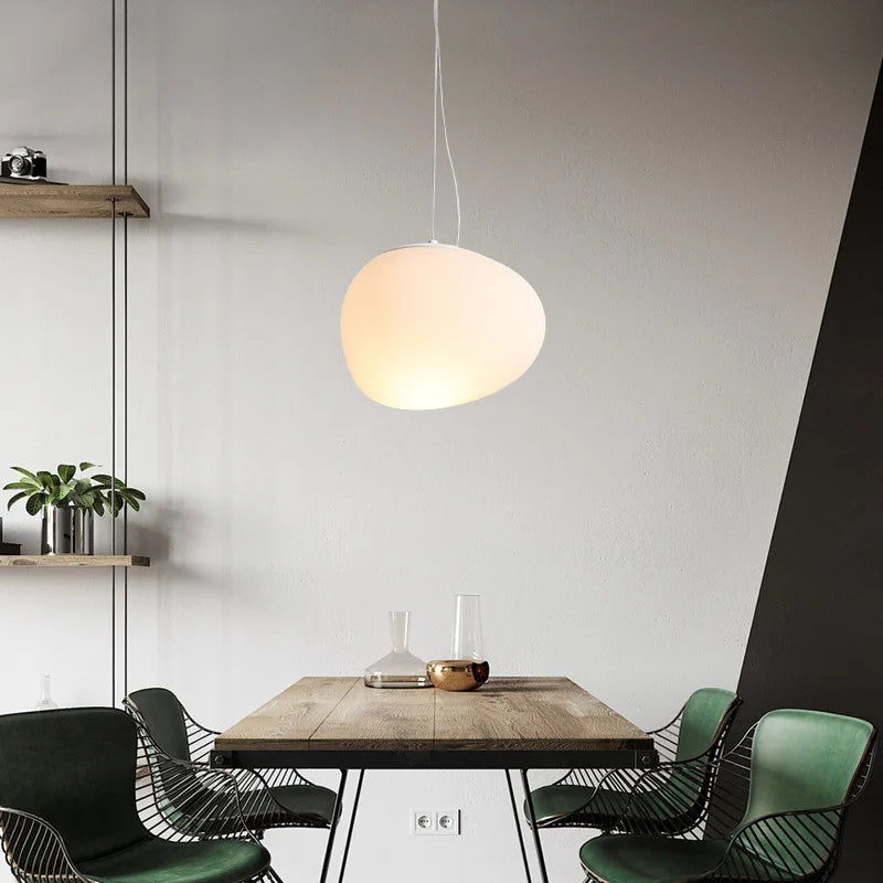 luminaire suspension moderne blanc verre opacité ronde câble fixation éclairage chambre salon étude