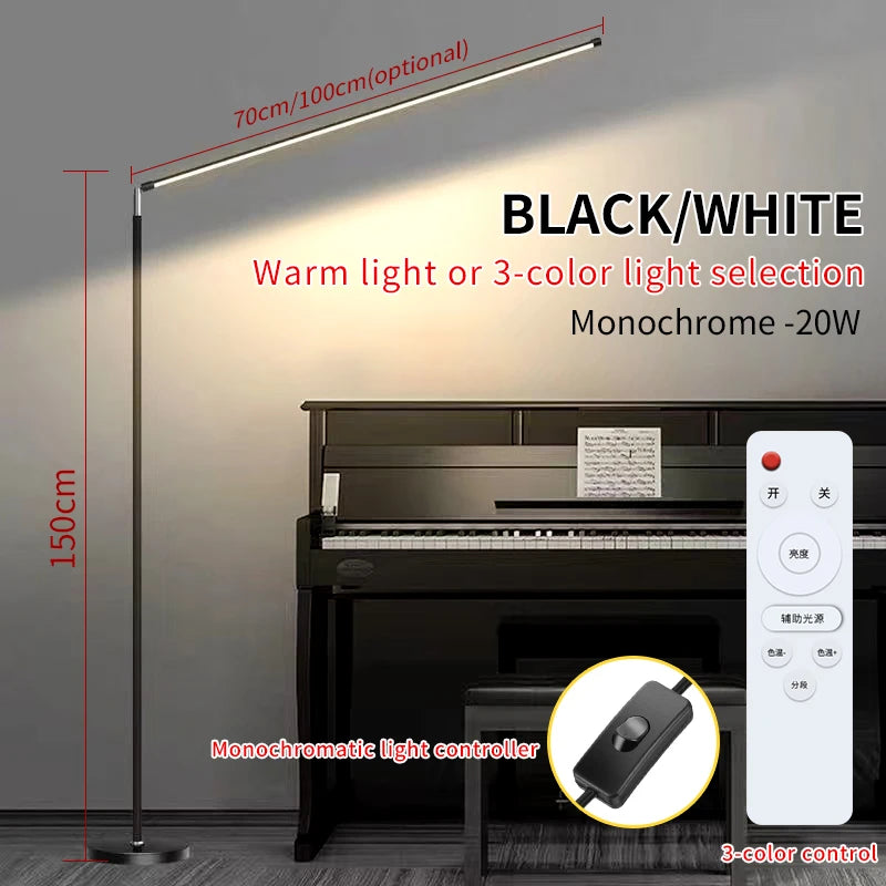 lampe sol moderne 150cm noir blanc led télécommande étude chambre salon