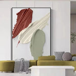toile d'art abstrait contemporain rouge brun beige vert clair gris minimaliste fixations chambre salon