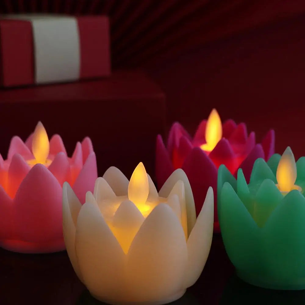 veilleuse led bougie fleur lotus rouge rose blanche verte moderne decorative flames led
