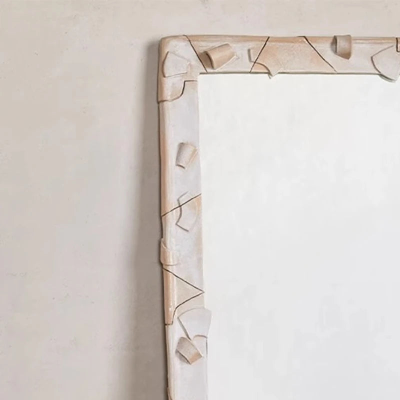 miroir decoratif moderne blanc beige cadre macramé pied maison art deco