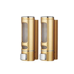 distributeur savon liquide or argent blanc moderne finition métallique fenêtre transparente minimaliste vis