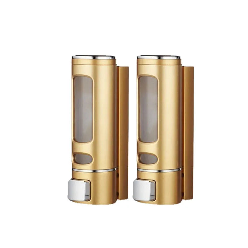 distributeur savon liquide or argent blanc moderne finition métallique fenêtre transparente minimaliste vis