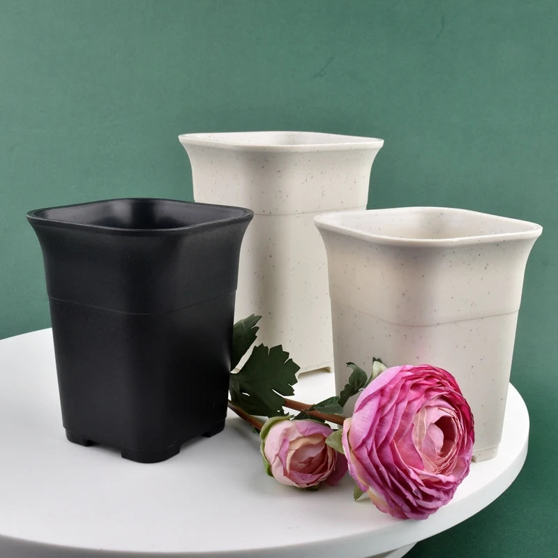 Pots fleurs carrés modernes blanc noir grains drainage 10 pièces