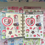autocollants kawaii personnages dessins animés fruits coeurs notes musicales couleur rose blanc vert bleu