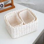 paniers tissés main gris blanc marron clair rustique opacité organisation maison decoration