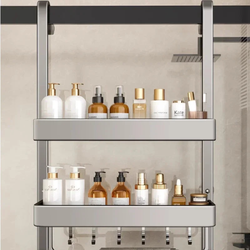 étagère douche adhésive aluminium moderne multifonctionnelle stable argente argentée lisse opaquet rechargeable