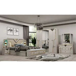 ensemble chambre coucher moderne lit double matelas latex tables chevet armoire miroir commode blanc