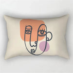 coussin rectangulaire moderne motif abstrait feuilles visages 100 polyester beige clair lit salon chambre