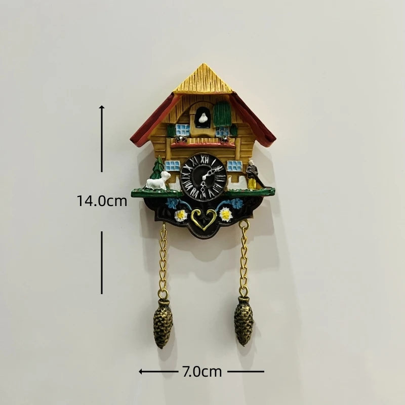 horloge pendule alpine animaux paysages aimants réfrigerateur texte traditionnel