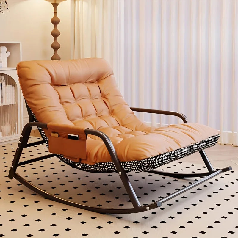 fauteuil bascule moderne deux places marron blanc gris orange coussins texturés chambre salon
