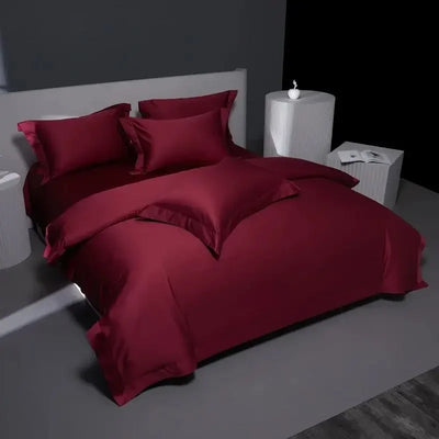 Parure de lit bordeaux coton égyptien 1200TC housse de couette