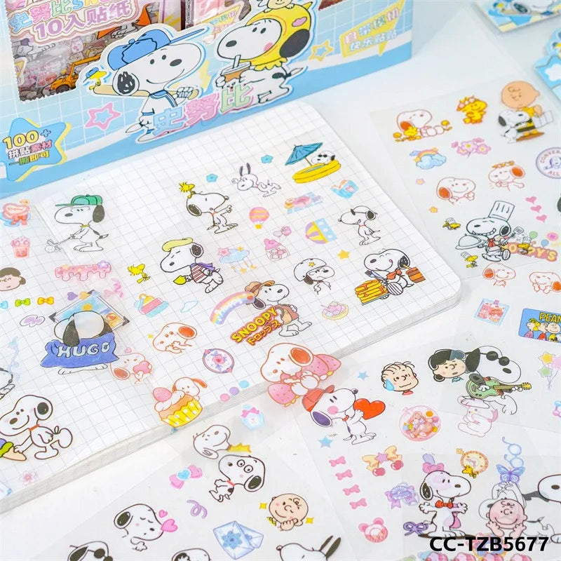 sticker snoopy coloré mignon personnages dessins animés blanc bleu rose jaune vert orange rouge