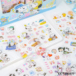 sticker snoopy coloré mignon personnages dessins animés blanc bleu rose jaune vert orange rouge