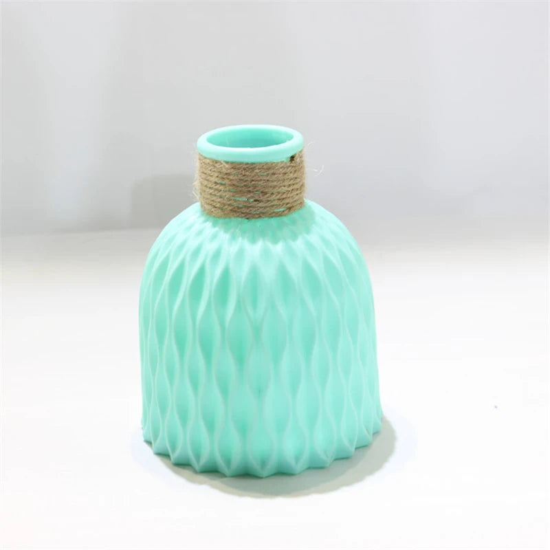 vase décoratif moderne rose fleurs artificielles corde tressée ondulé minimaliste