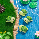 ornements miniature tortues résine vert jaune rayures cartoon coquilles galets feuilles lotus 14+