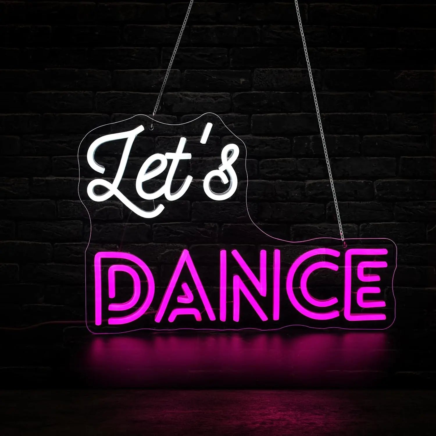 Enseigne néon LED Let's Dance allumée dans une chambre adulte