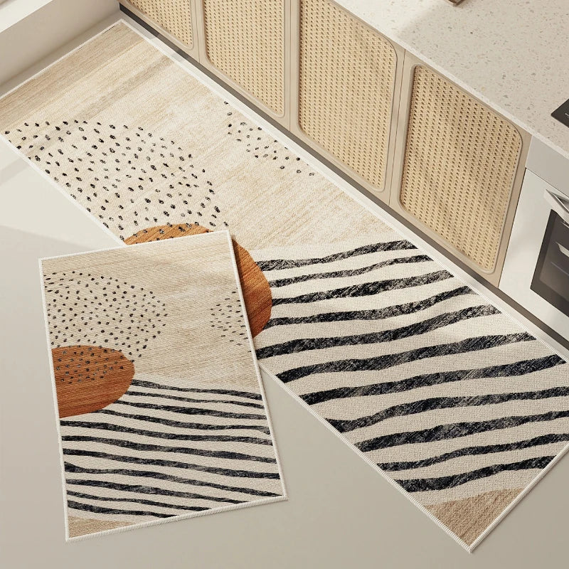 tapis minimaliste moderne beige noir résistant l’usure antidérapant salon chambre japonais pile désossée wilton