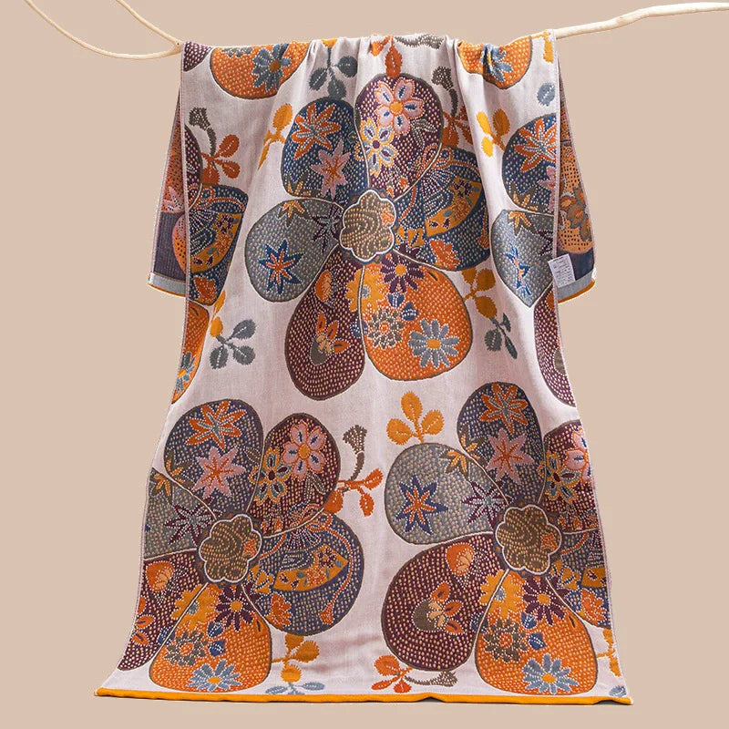 serviette bain coton fleur multicolore moderne jacquard absorbante toilette confortable respectueuse peau lavable machine
