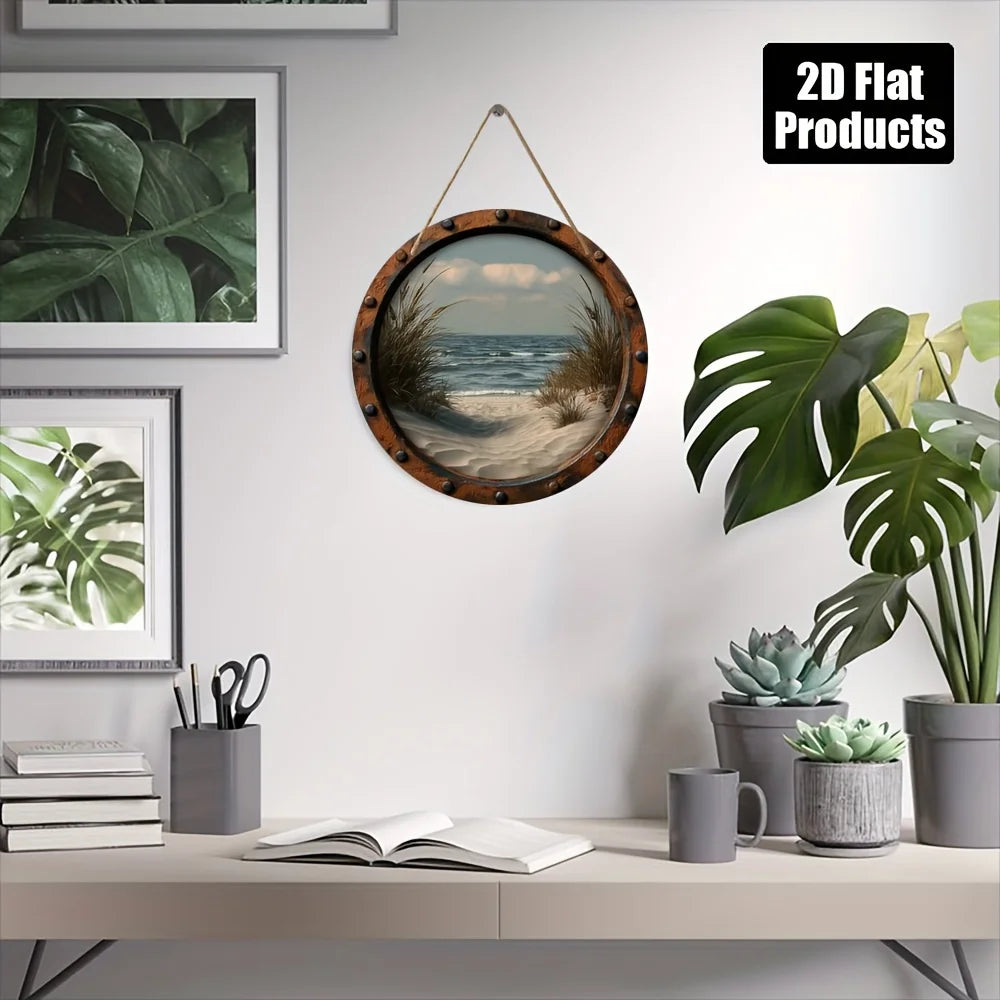 décoration murale bois cercle plage océan sable herbes hautes suspension maritime rustic vintage