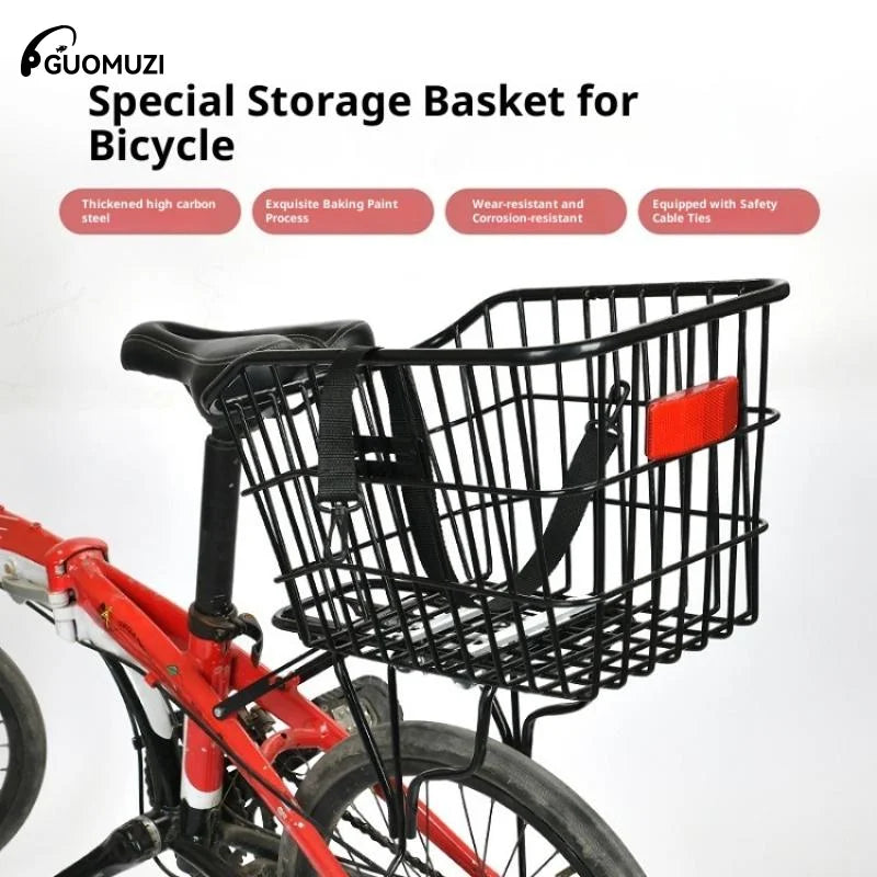 panier arrière vélo noir treillis métallique rustique utilitaire 38cm large 31cm profond 26cm haut