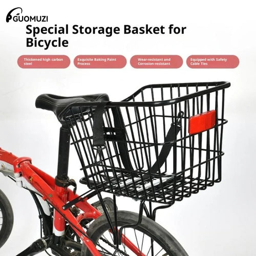 panier arrière vélo noir treillis métallique rustique utilitaire 38cm large 31cm profond 26cm haut