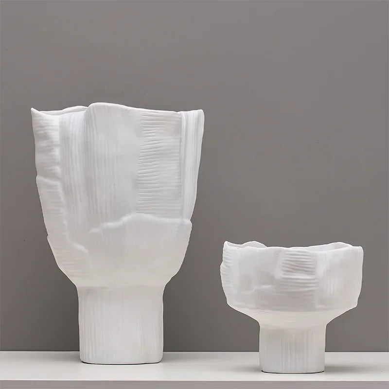 vases decoratifs resine blanc modernes texturés dimensions grandes petites