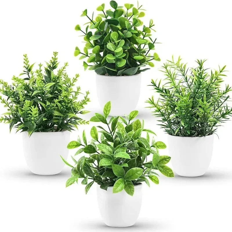 plantes artificielles vertes modernes décoration intérieure extérieure pot blanc feuilles fines exposition ordinateur