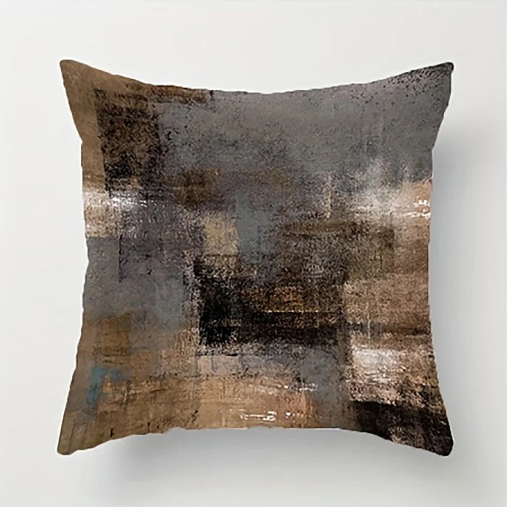 taies d'oreiller abstraites contemporaines marron gris beige 45x45cm polyester peacheskin ornementales maison hospitalière