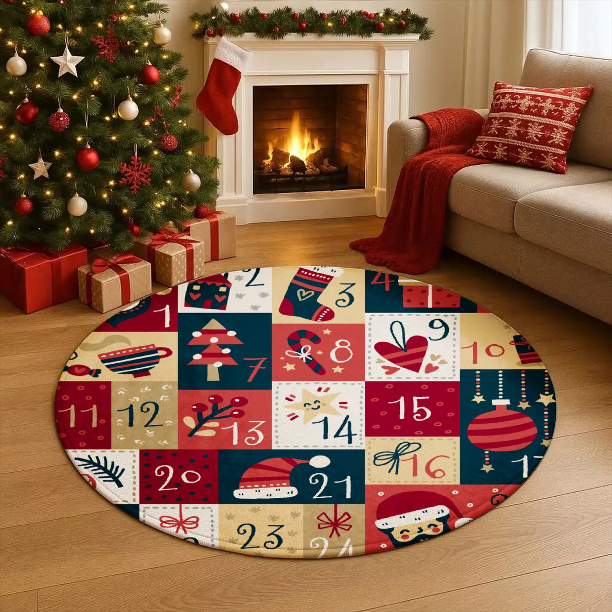 tapis noël décoratif polypropylène rouge bleu numéro motif arbre neige 80cm 120cm