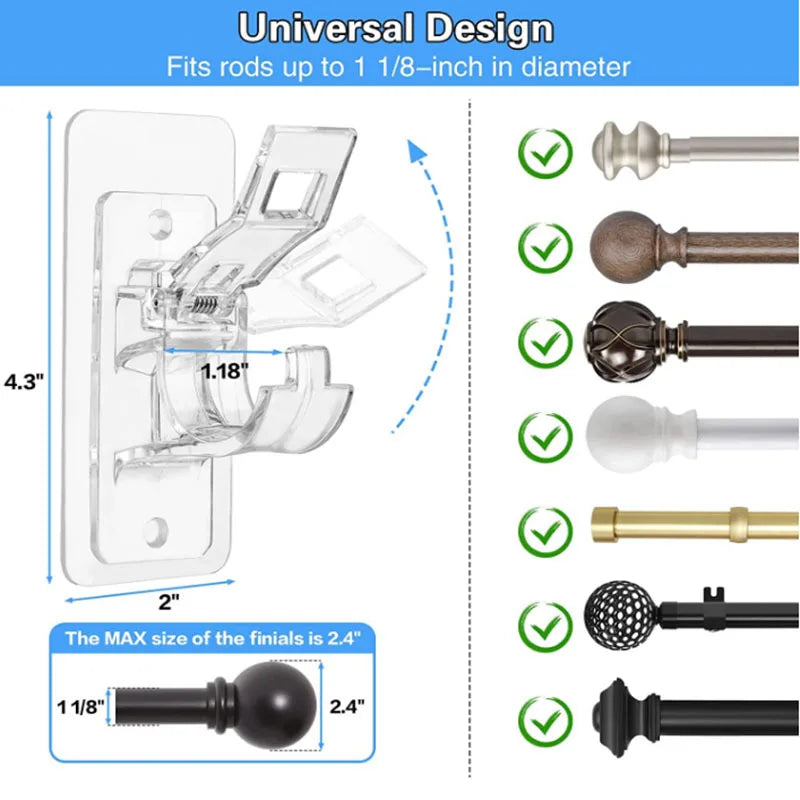 boucles rideau adhésives noires modernes fixes murales accessoires tringles volets universelsABS