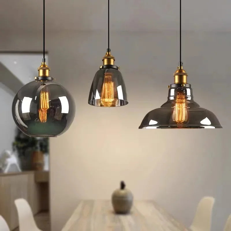suspension lumineuse industrielle vintage verre transparent doré filaire 90 260V 249 2000lm