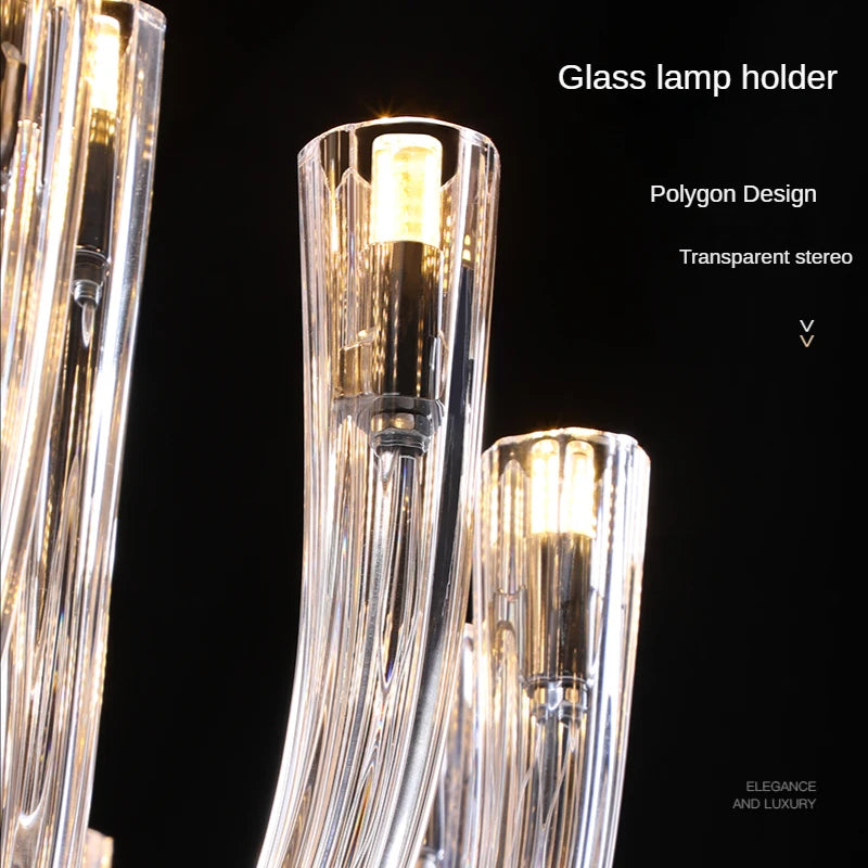 lustre contemporain transparent tubulaire suspension salon chambre ampoules led 15 30mètres carrés