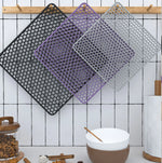 tapis protection moderne cuisine jaune violet gris grille hexagonale opaque