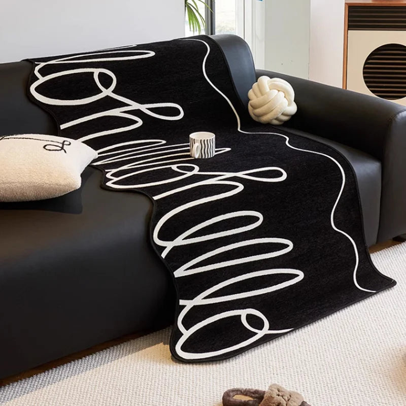 tapis noir blanc moderne tissage polyestère couverture salon ondulations abstrait minimaliste machine
