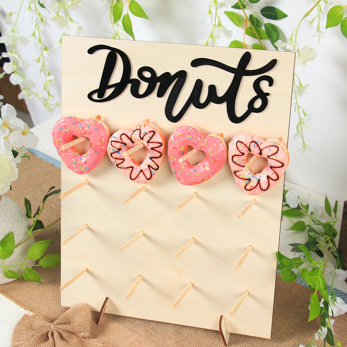 décoration murale bois donuts colorés moderne mariage baptême anniversaire enfants festive