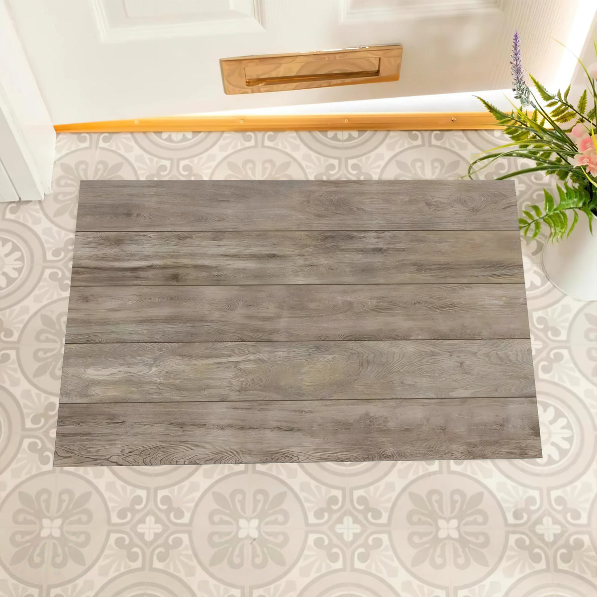 tapis gris clair antidérapant aspect bois moderne porte extérieur imperméable sol maison